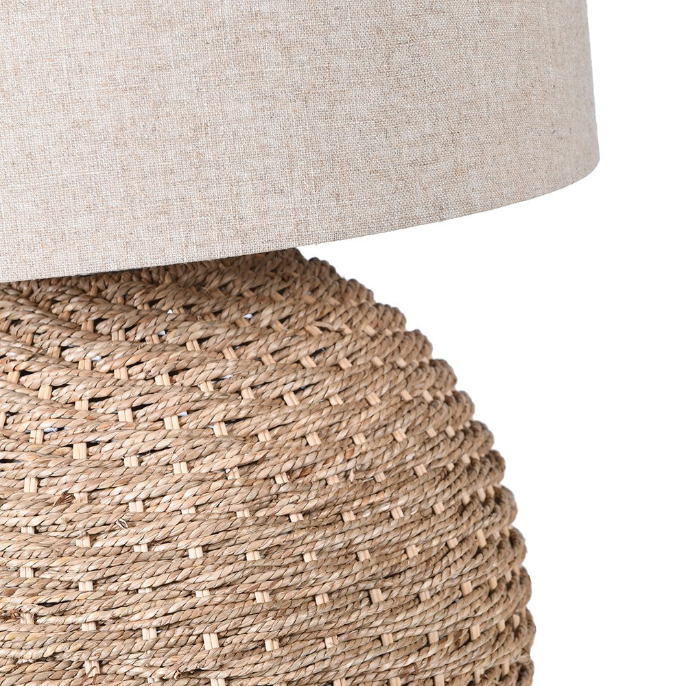 Rattan Orb Table Lamp with Linen Shade 70cm B