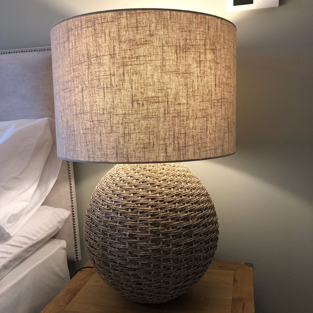 Rattan Orb Table Lamp with Linen Shade 70cm D