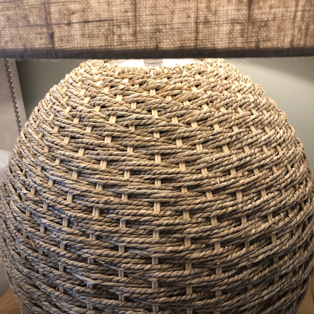 Rattan Orb Table Lamp with Linen Shade 70cm E