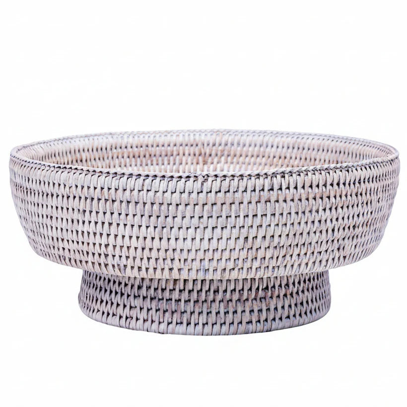 Rattan Round Fruit Bowl in Natural White Wash 30cm-B