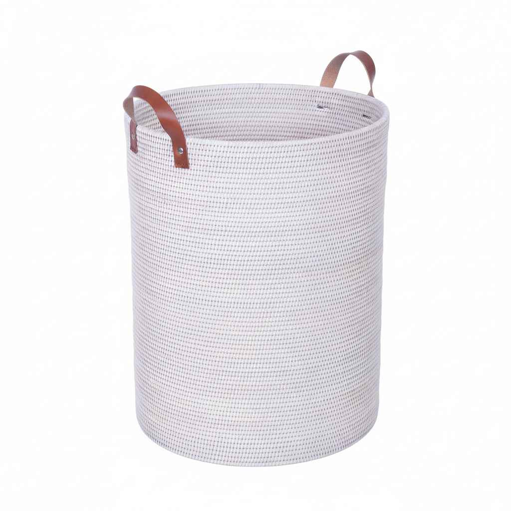 Rattan Round Laundry Round Laundry Basket with Leather Handles 70cm