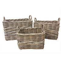 Rectangular Rattan Log Baskets with Ear Handles - Size Choice
