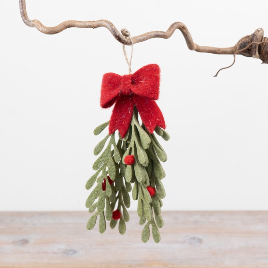 Red Bow Mistletoe Hanger 18cm | Annie Mo's