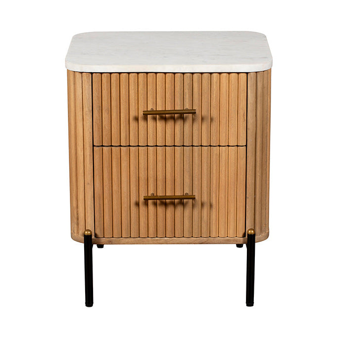 Reed Mango Wood and White Marble Bedside Cabinet B