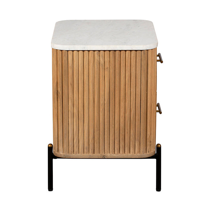 Reed Mango Wood and White Marble Bedside Cabinet C