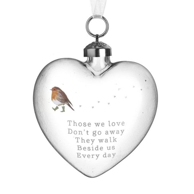 Robin Heart Glass Bauble 8cm | Annie Mo's