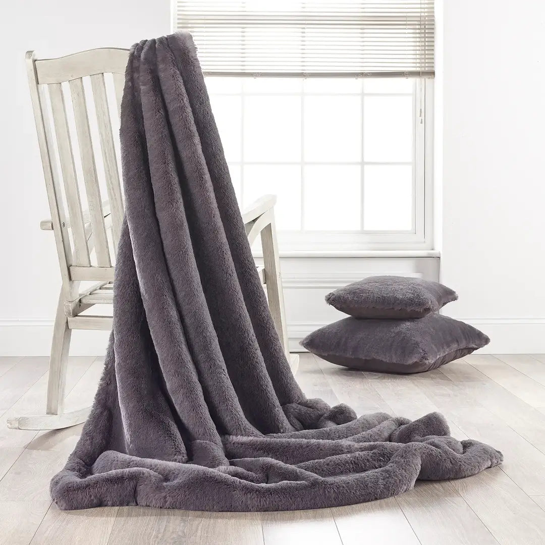 Russian Blue Faux Fur Throw - Size Choice | Annie Mo's