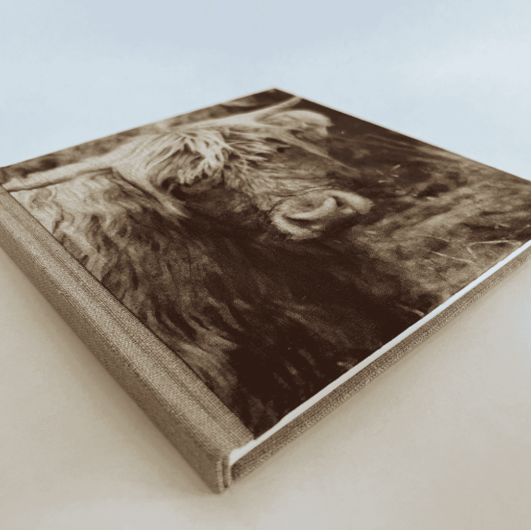 "Rustic Highlander Cow" Handmade Linen Hardcover Notebook-B
