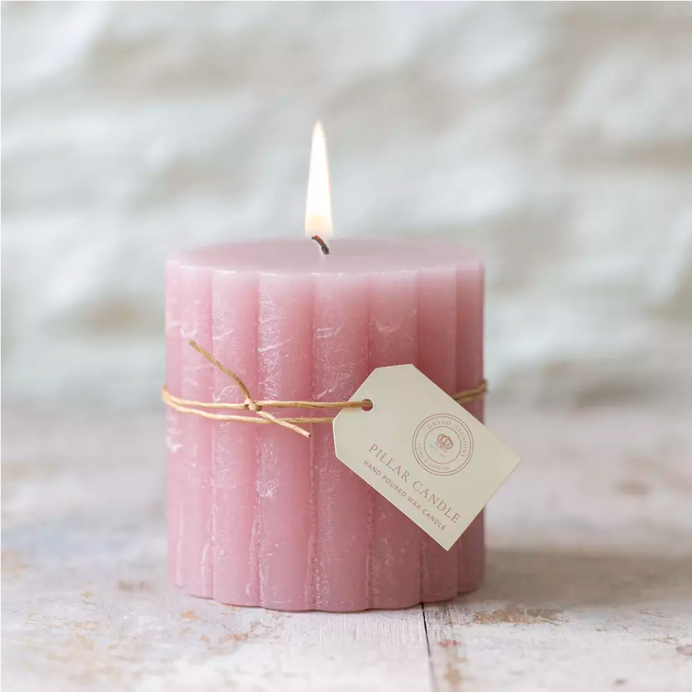 Rustic Scalloped Pillar Candle Dusky Pink - Size Choice