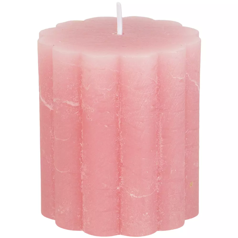 Rustic Scalloped Pillar Candle Dusky Pink - Size Choice