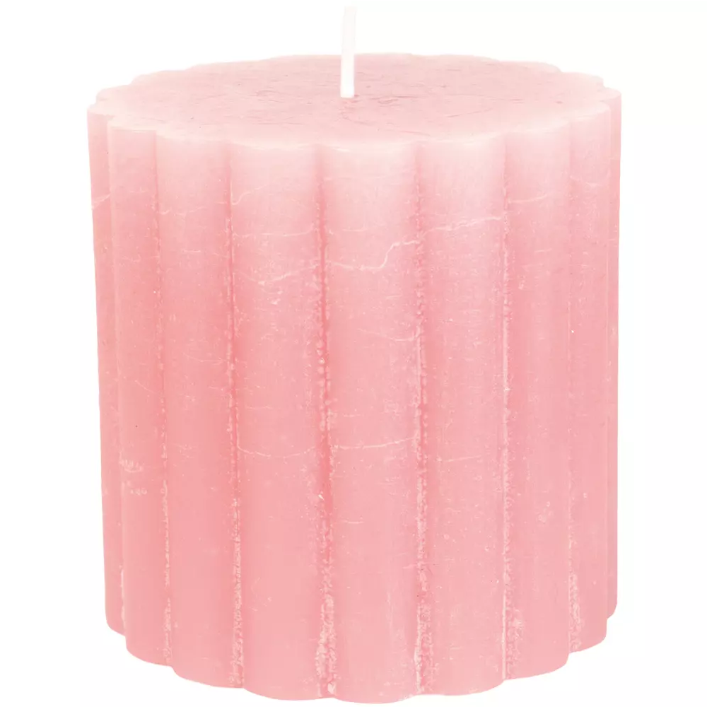 Rustic Scalloped Pillar Candle Dusky Pink - Size Choice