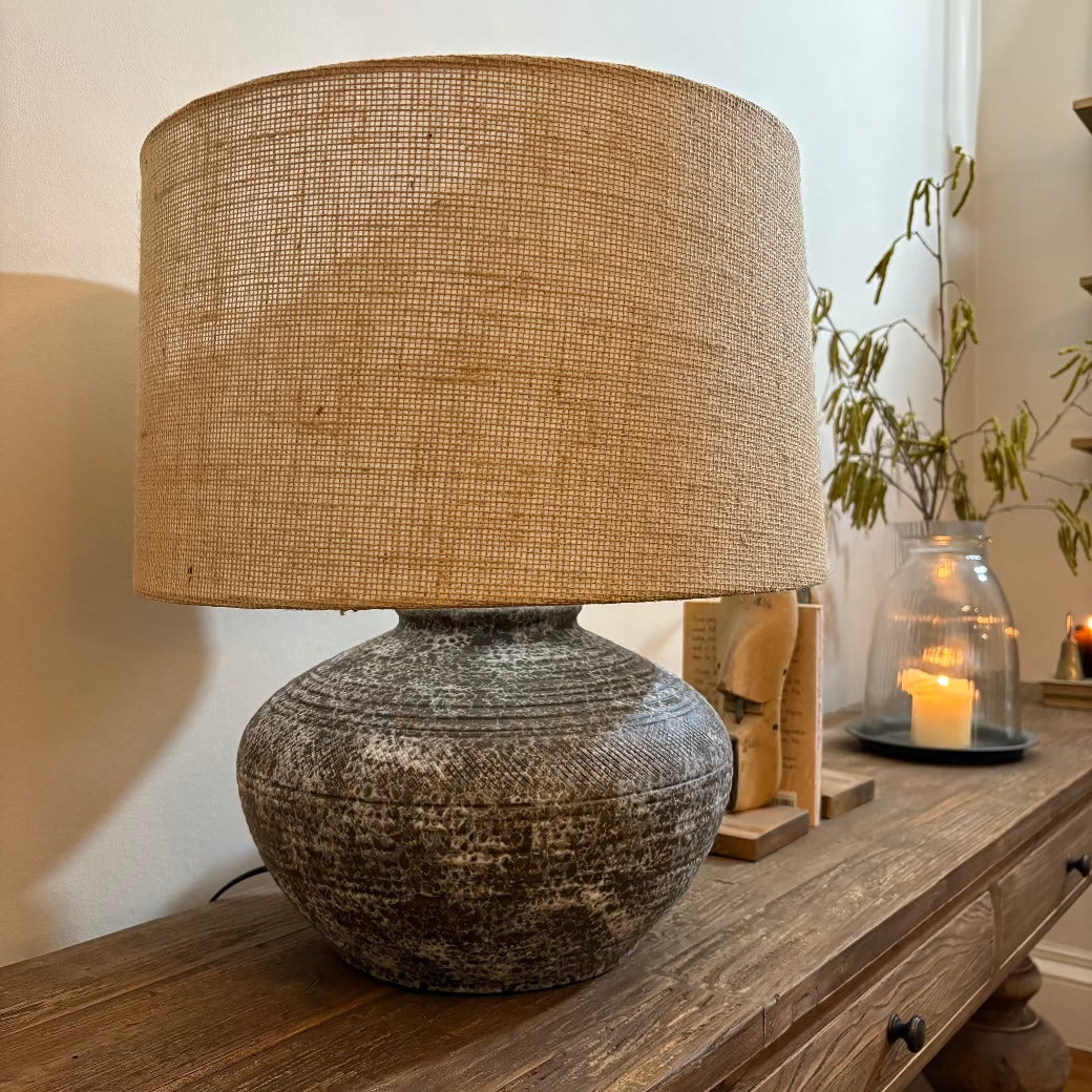 Rustic Table Lamp with Linen Shade 50cm