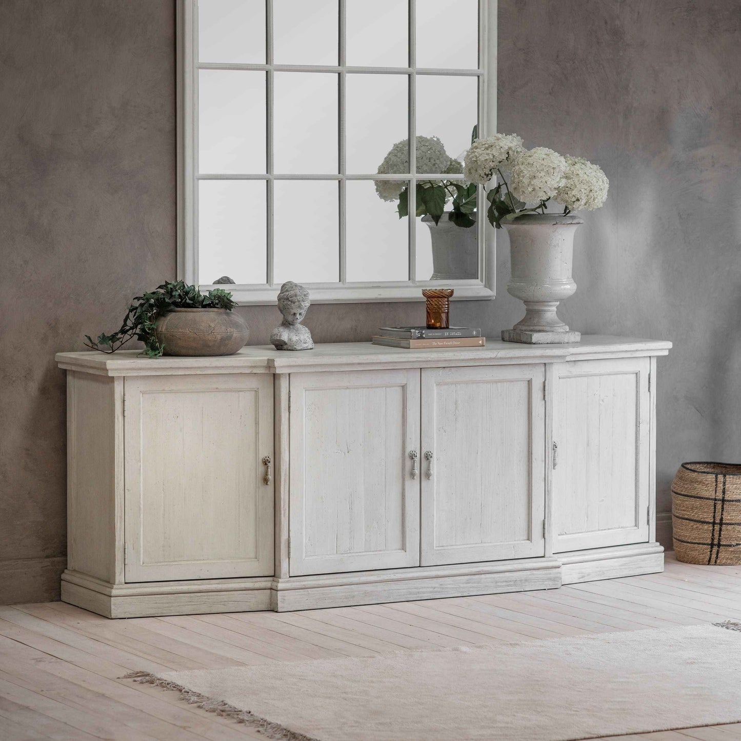 Loumarin Recycled Pine Distressed White Sideboard
