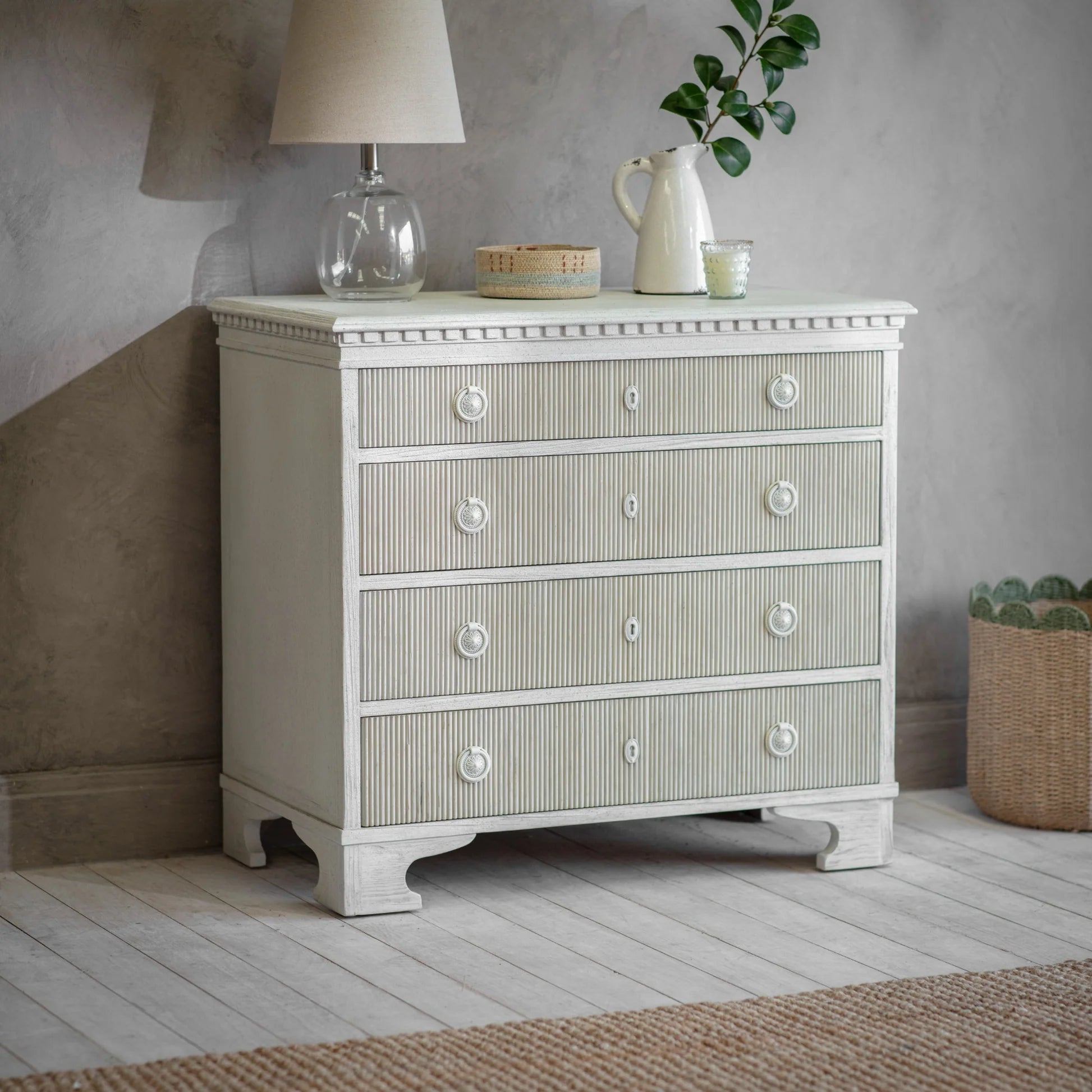 ribbed dresser Loumarin Large Ribbed Chest of Four Drawers 90cm Wide