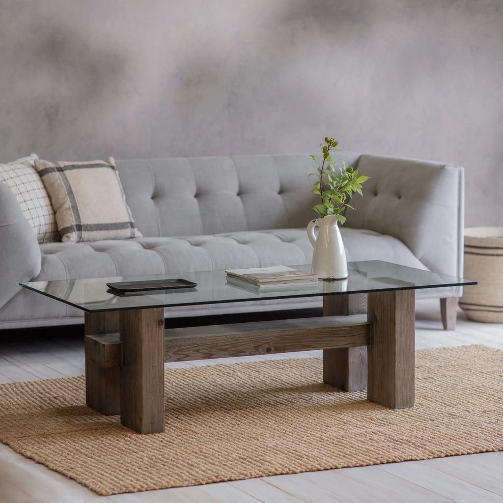 San Clemente Glass Top Pine Coffee Table 140cm | Annie Mo's