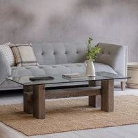 San Clemente Glass Top Pine Coffee Table 140cm | Annie Mo's
