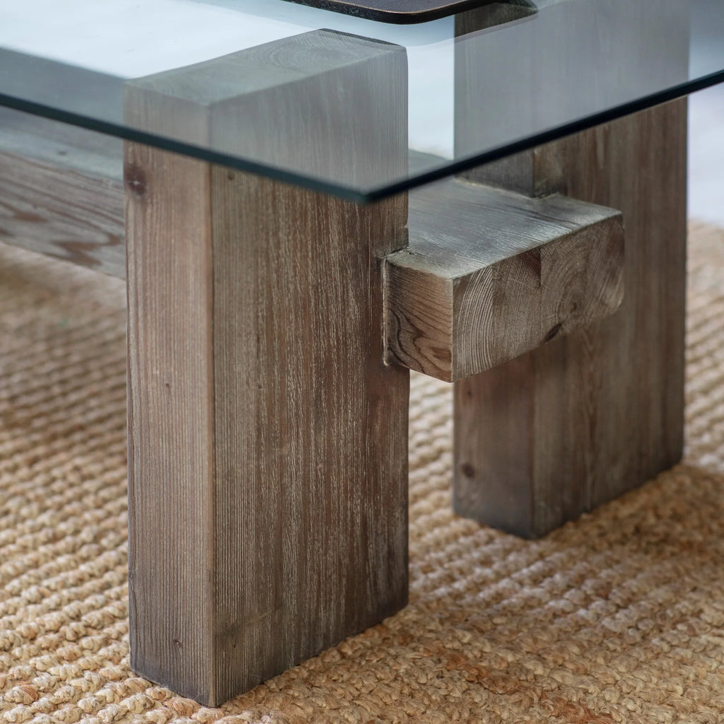 San Clemente Glass Top Pine Coffee Table 140cm