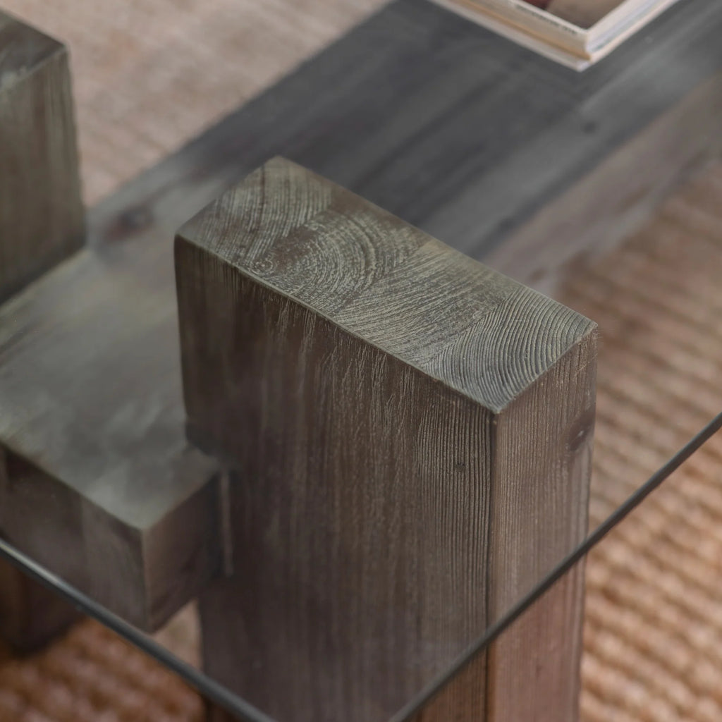 San Clemente Glass Top Pine Coffee Table 140cm