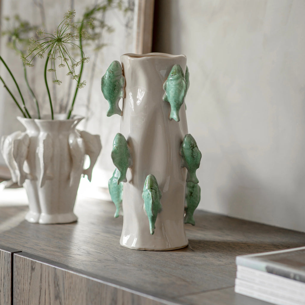 Portloe Teal Swimming Fish Vase 40cm | Annie Mo's