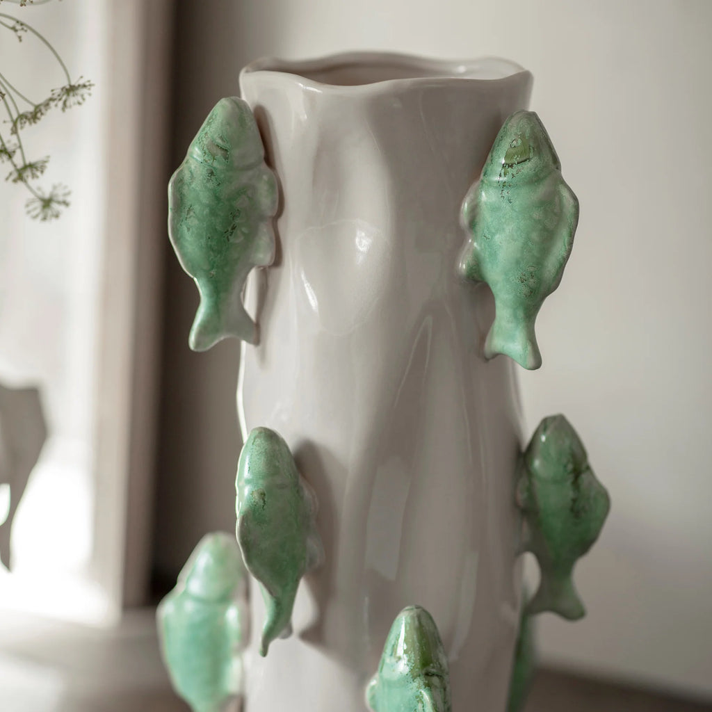 Portloe Teal Swimming Fish Vase 40cm