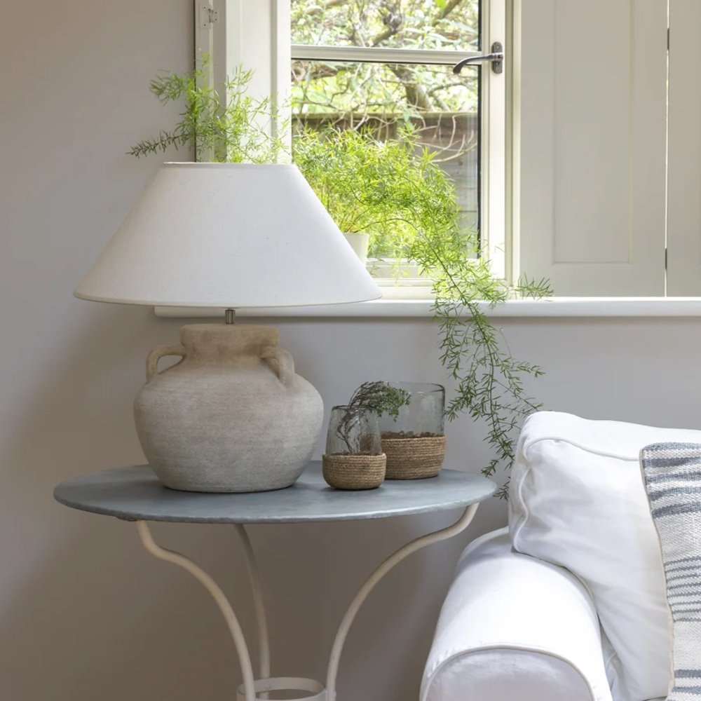 Sandy Stoneware Lamp with Cream Shade 50cm