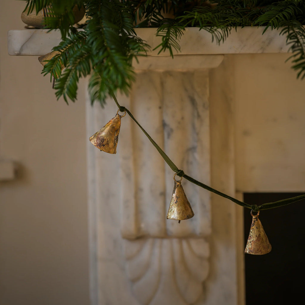 Bell Garland on Green Velvet Ribbon 140cm | Annie Mo's