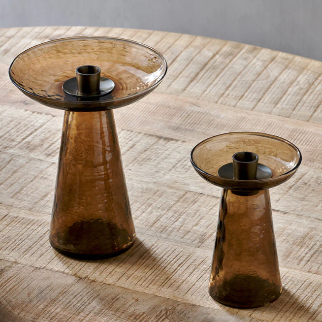 Bevyn Recycled Glass Candle Holder - Brown