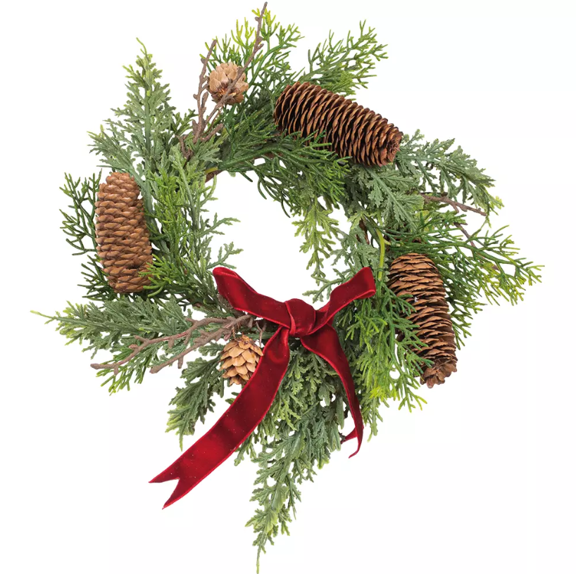 Foliage and Fircone Wreath with Velvet Ribbon 60cm