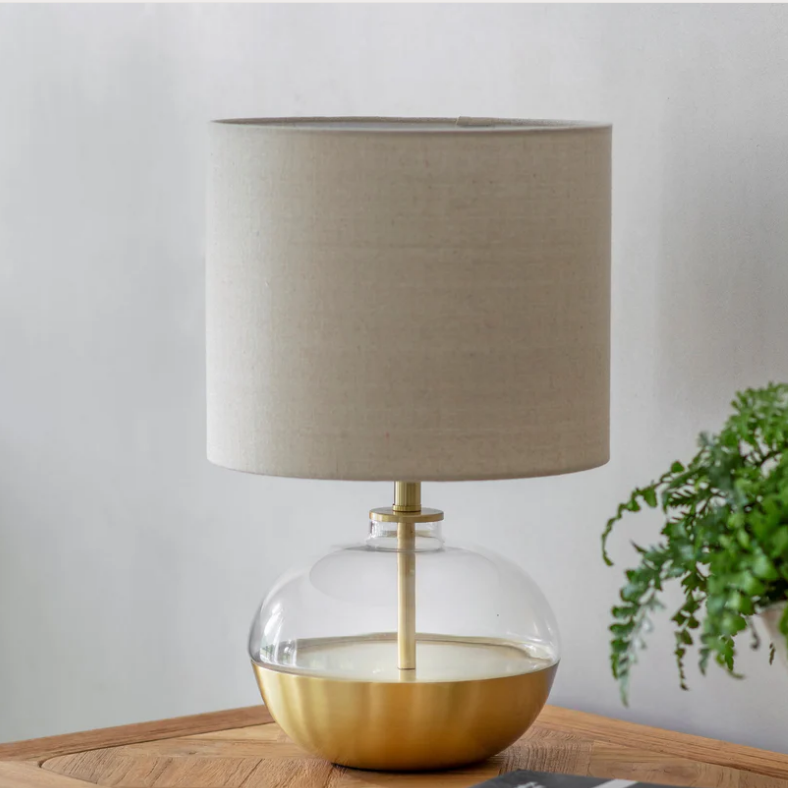 Derby Squat Glass and Iron Table Lamp with Shade 43cm