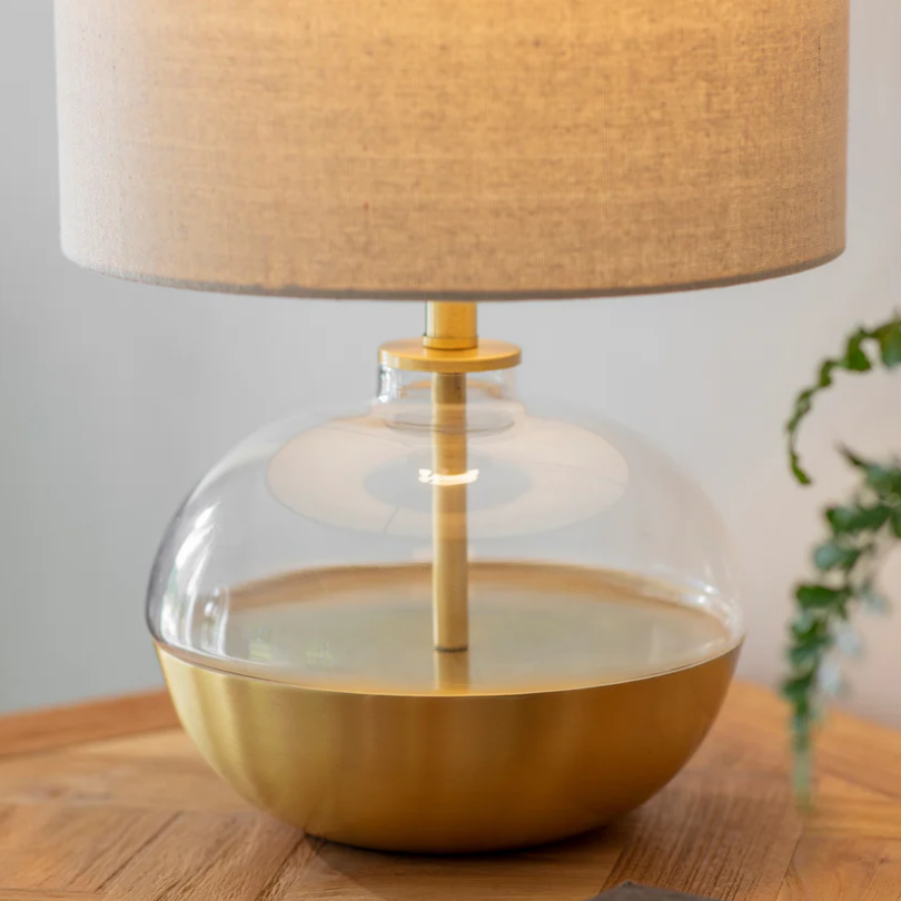 Derby Squat Glass and Iron Table Lamp with Shade 43cm