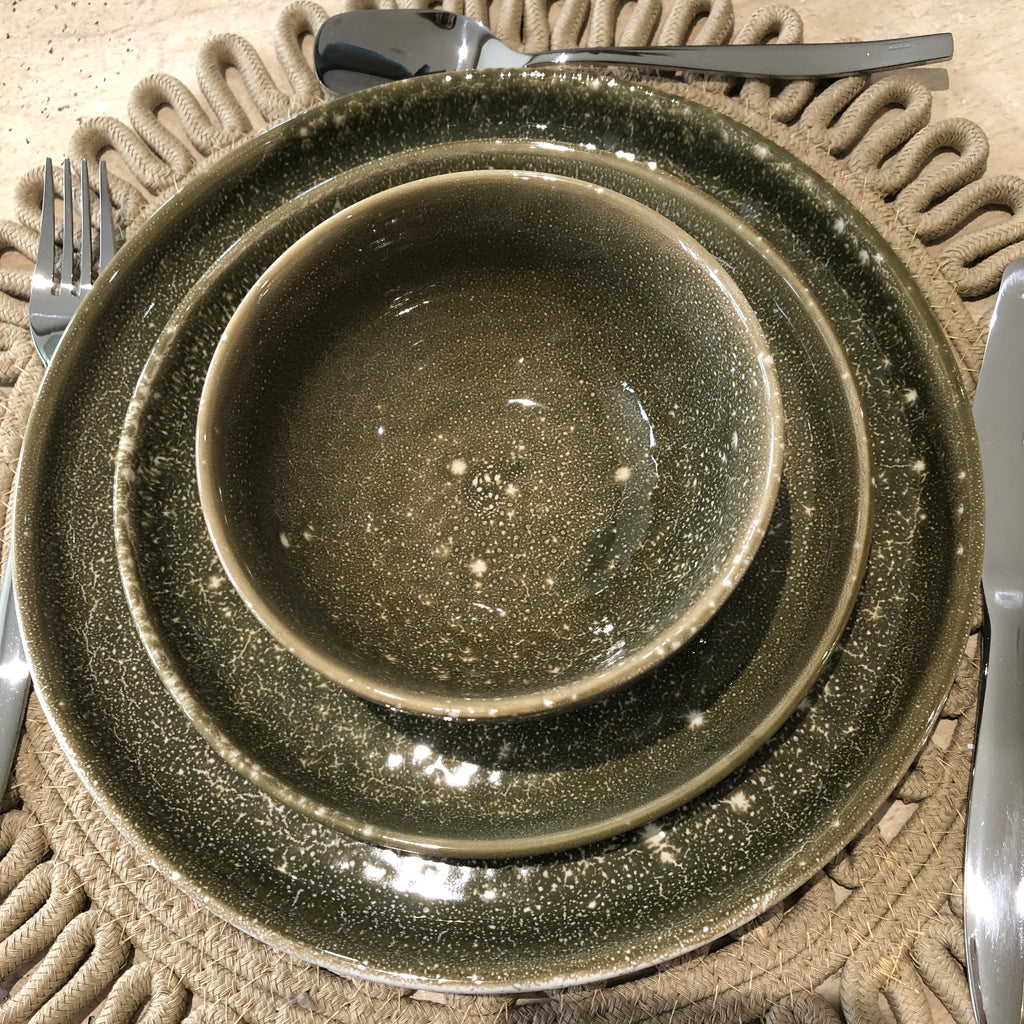 Set of 12 Rustic Green Dinner Set