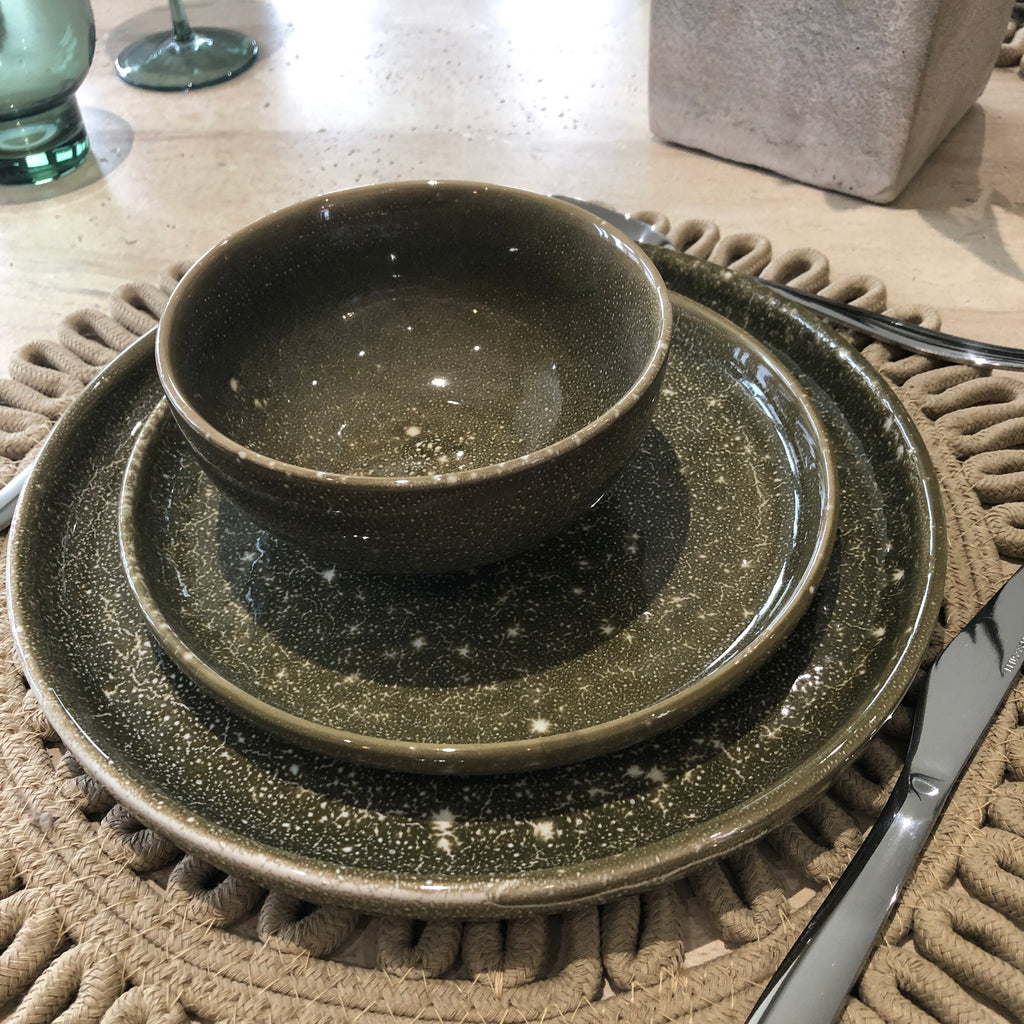 Set of 12 Rustic Green Dinner Set B