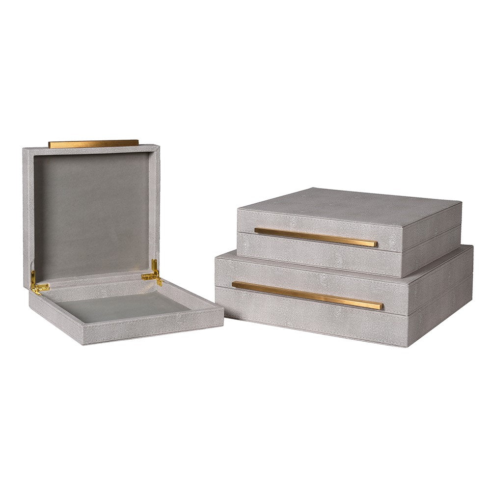 Set of 3 Ivory Faux Shagreen Boxes B