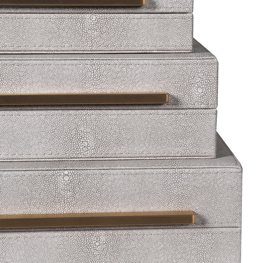 Set of 3 Ivory Faux Shagreen Boxes C