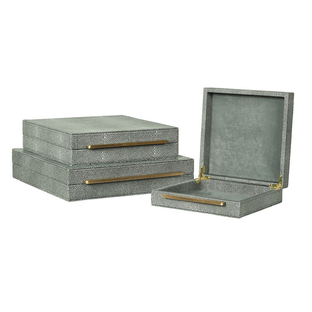 Set of Three Faux Grey Shagreen Boxes 35cm