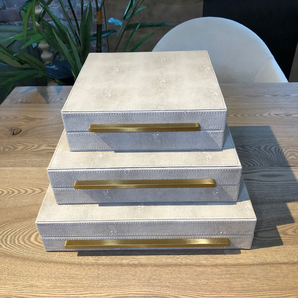 Set of Three Faux Ivory Shagreen Boxes 35cm C