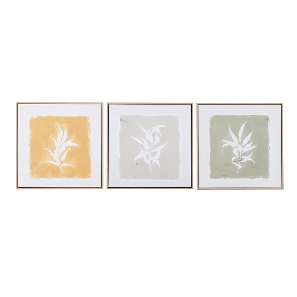 Set of Three Framed Canvas Leaf Prints 60cmC
