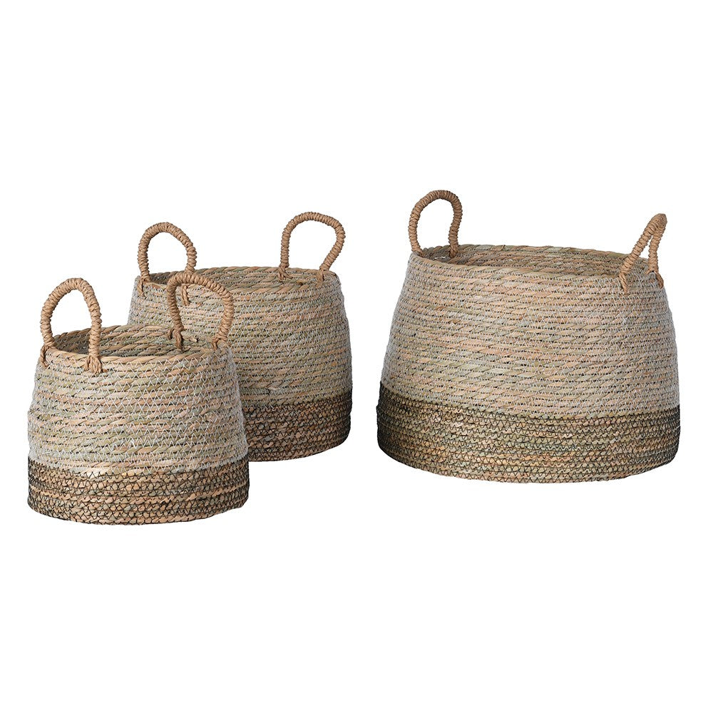 Set of Three Rush Round Taupe BasketsB