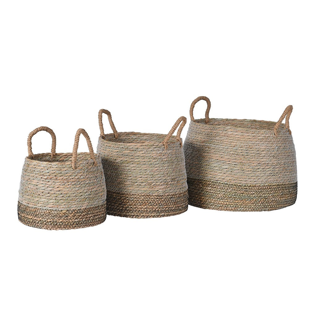 Set of Three Rush Round Taupe BasketsE