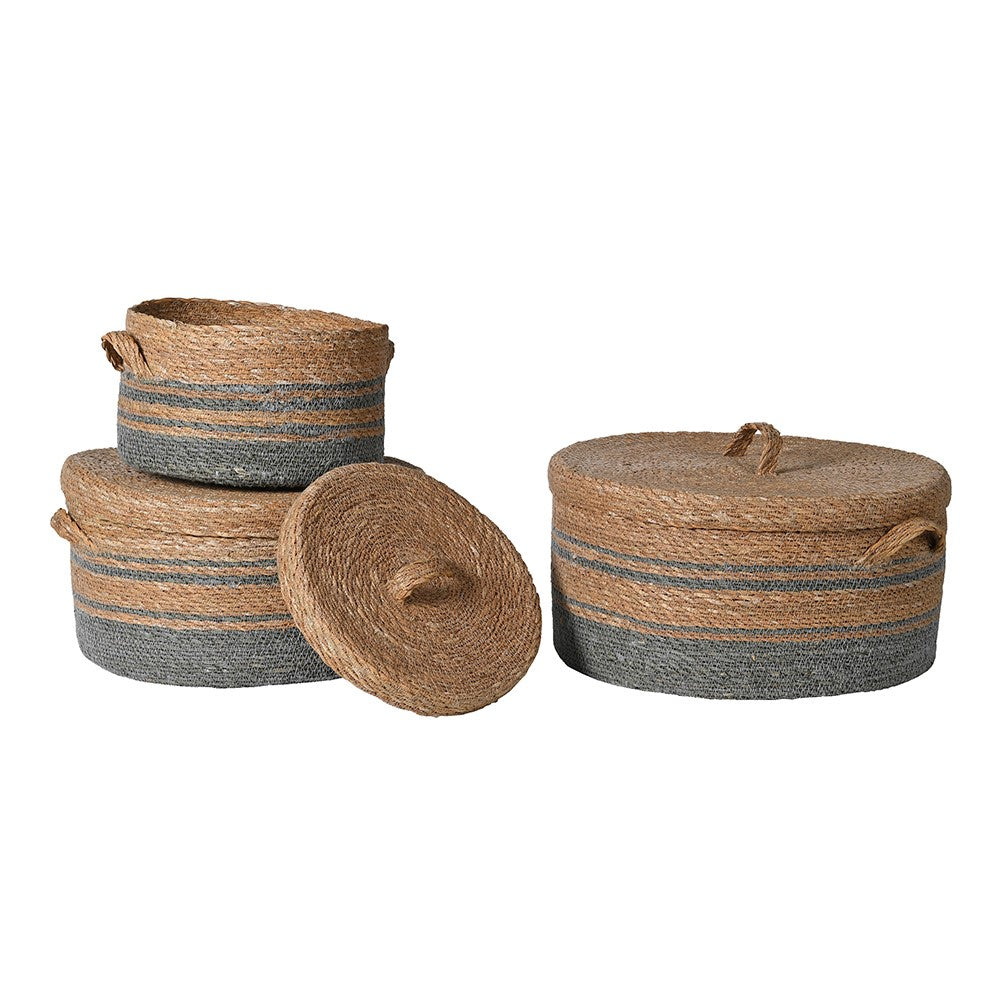 Set of Three Squat Lidded BasketsC