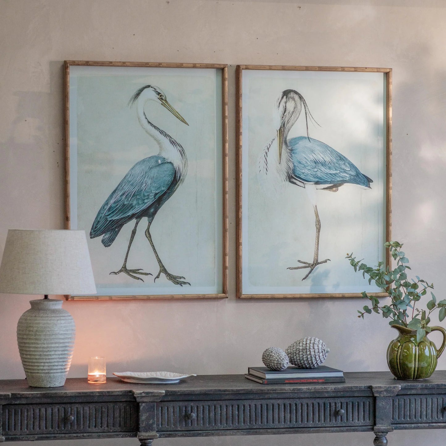 Set of Two Blue Heron Framed Prints 100cm