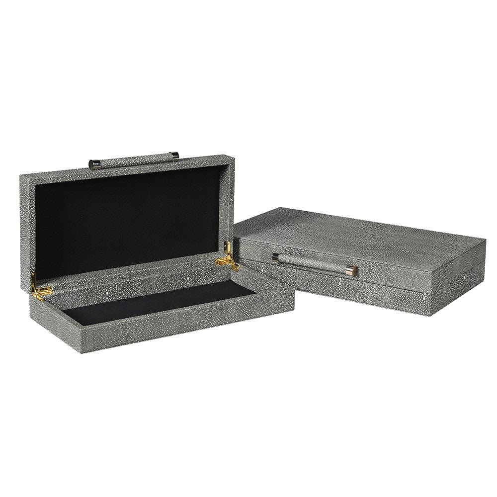 Set of Two Grey Shagreen Boxes 41cm C
