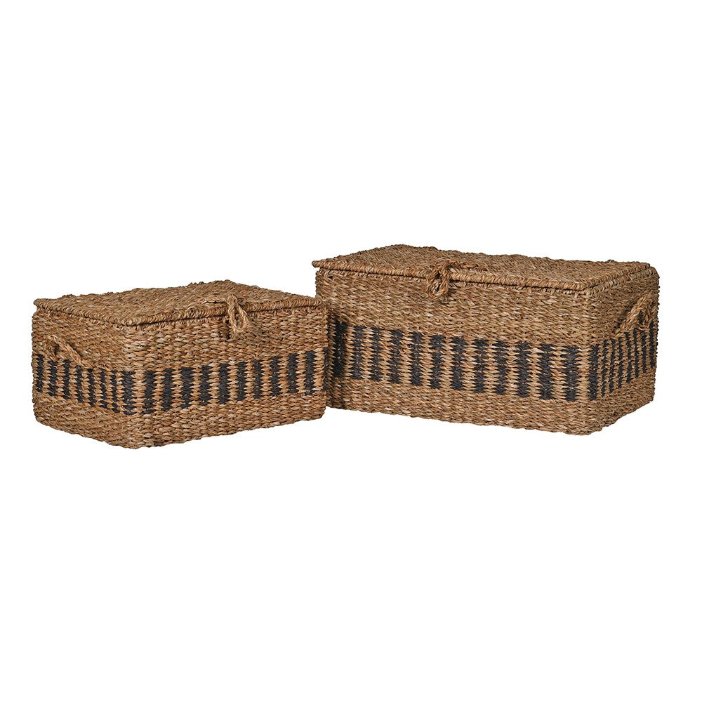 Set of Two Hinged Lidded Seagrass Baskets 51cmC