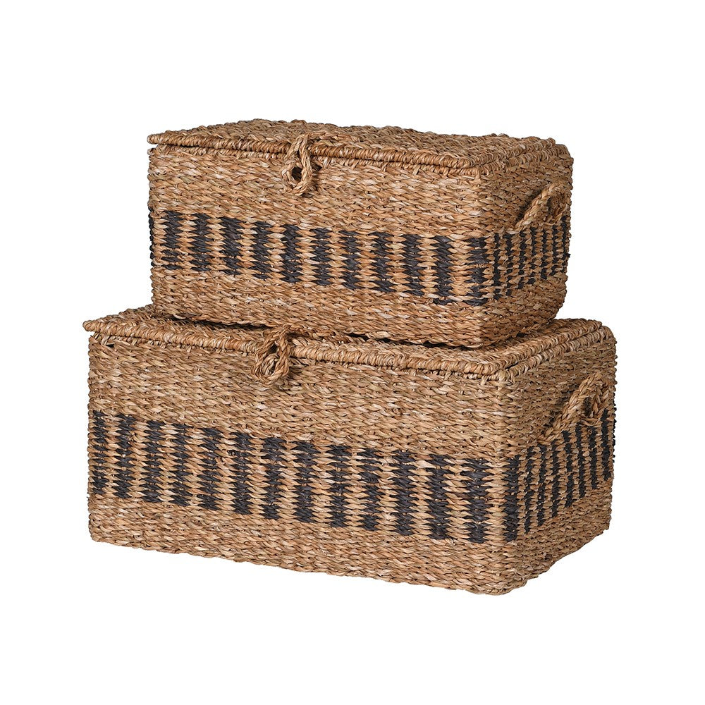 Set of Two Hinged Lidded Seagrass Baskets 51cm | Annie Mo's