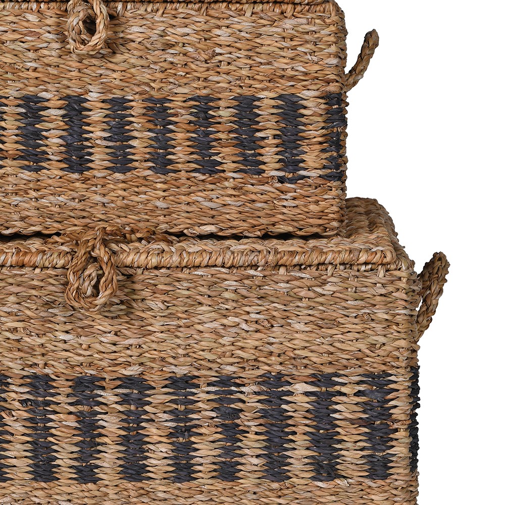 Set of Two Hinged Lidded Seagrass Baskets 51cm
