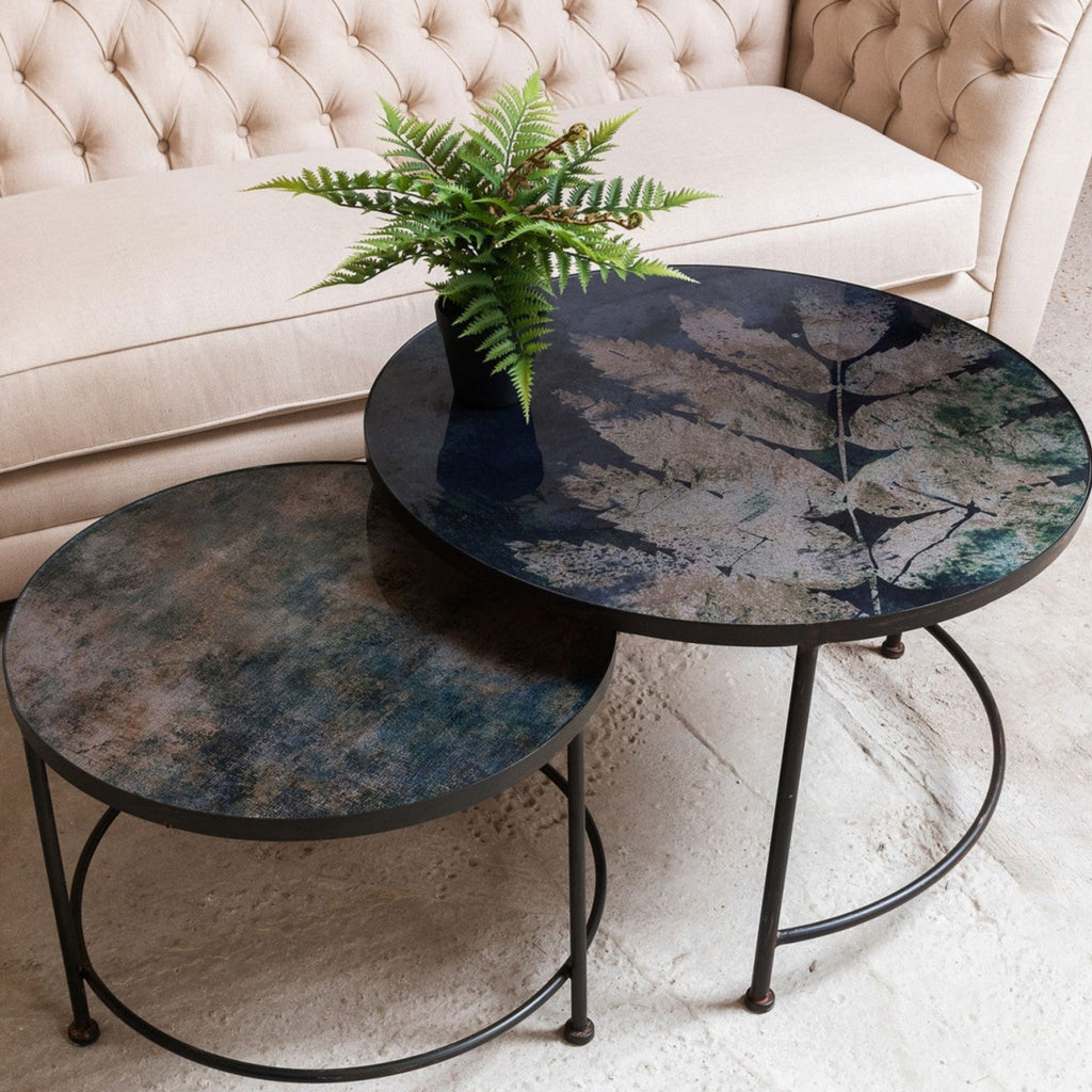 Set of Two Iron and Glass Powder Blue Nesting Tables 80cm | Annie Mo's