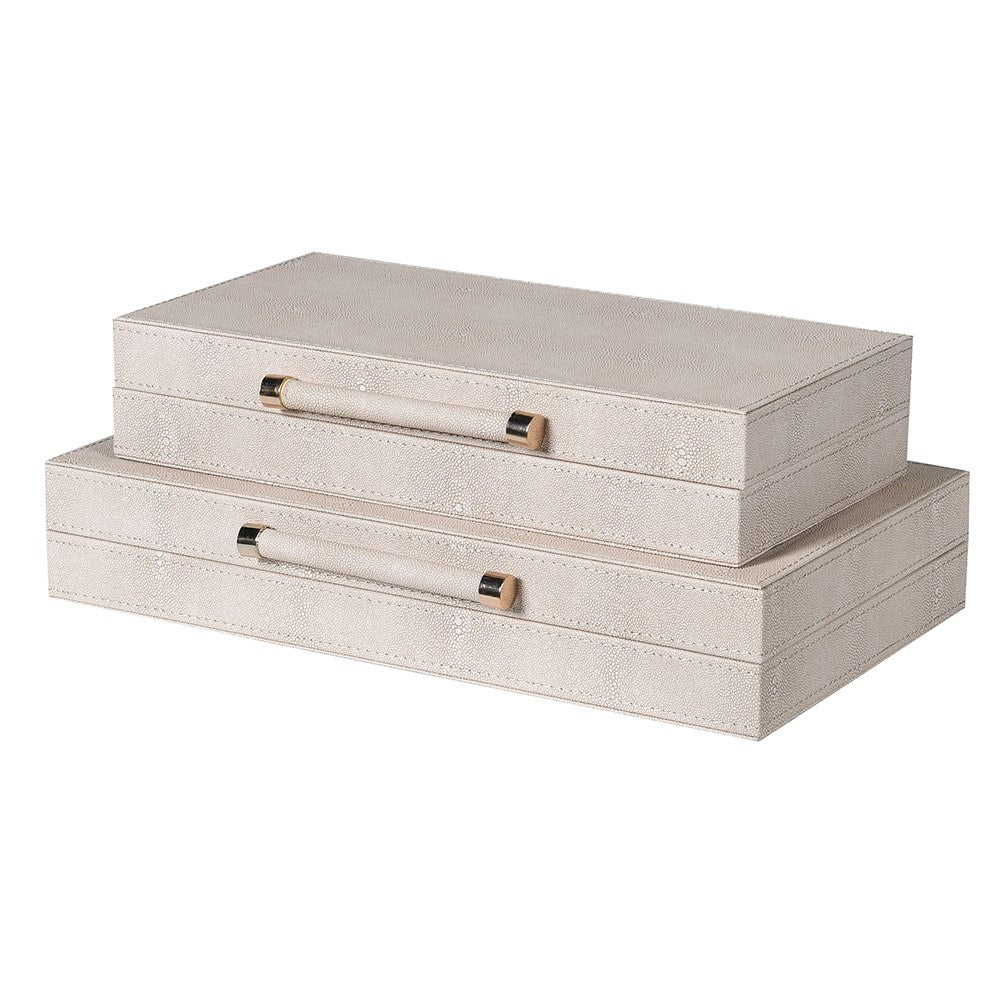 Set of Two Ivory Faux Shagreen Boxes 41cm | Annie Mo's