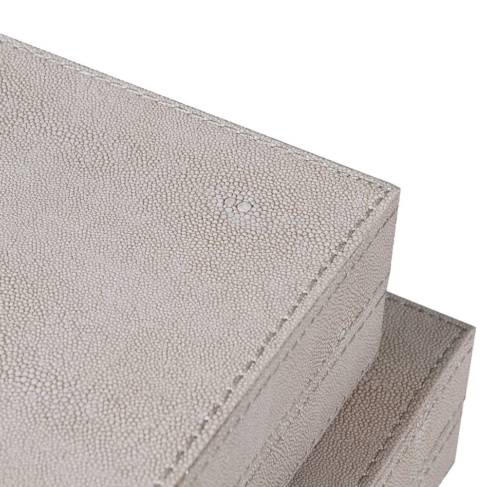 Set of Two Ivory Faux Shagreen Boxes 41cm C