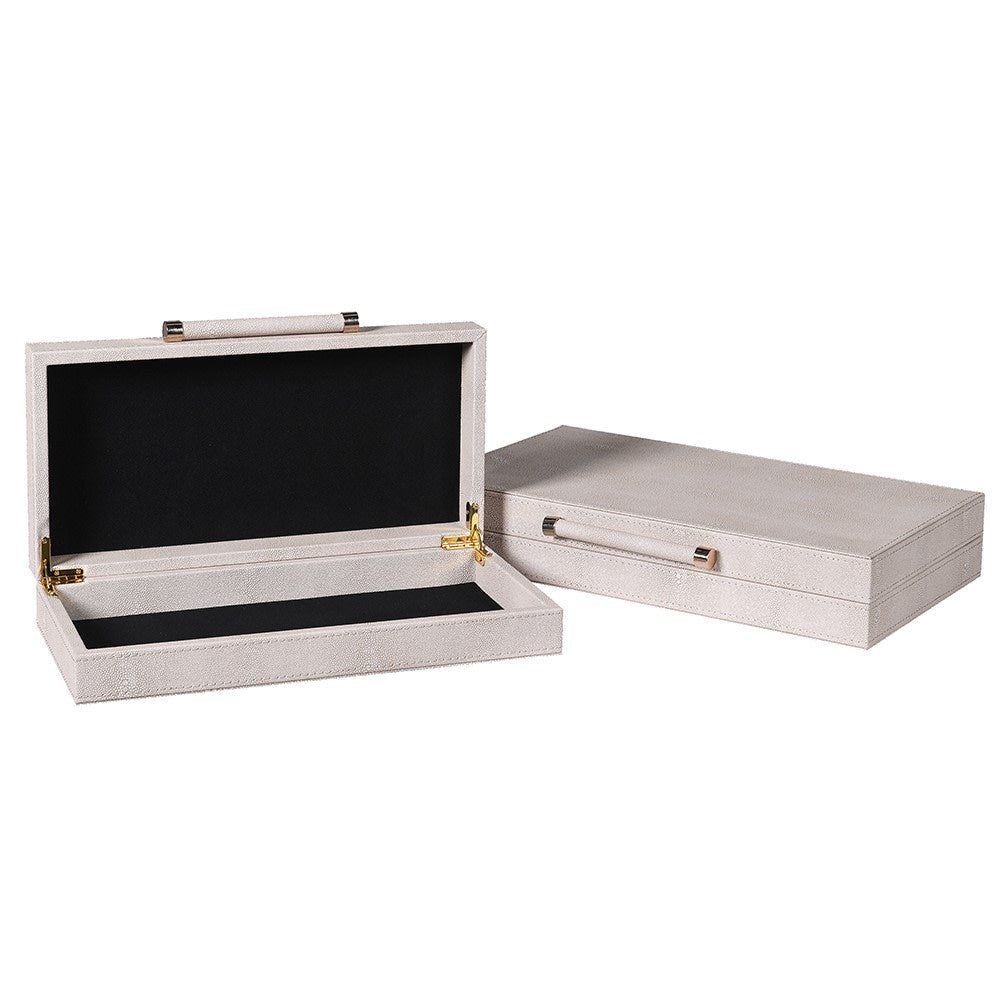 Set of Two Ivory Faux Shagreen Boxes 41cm D