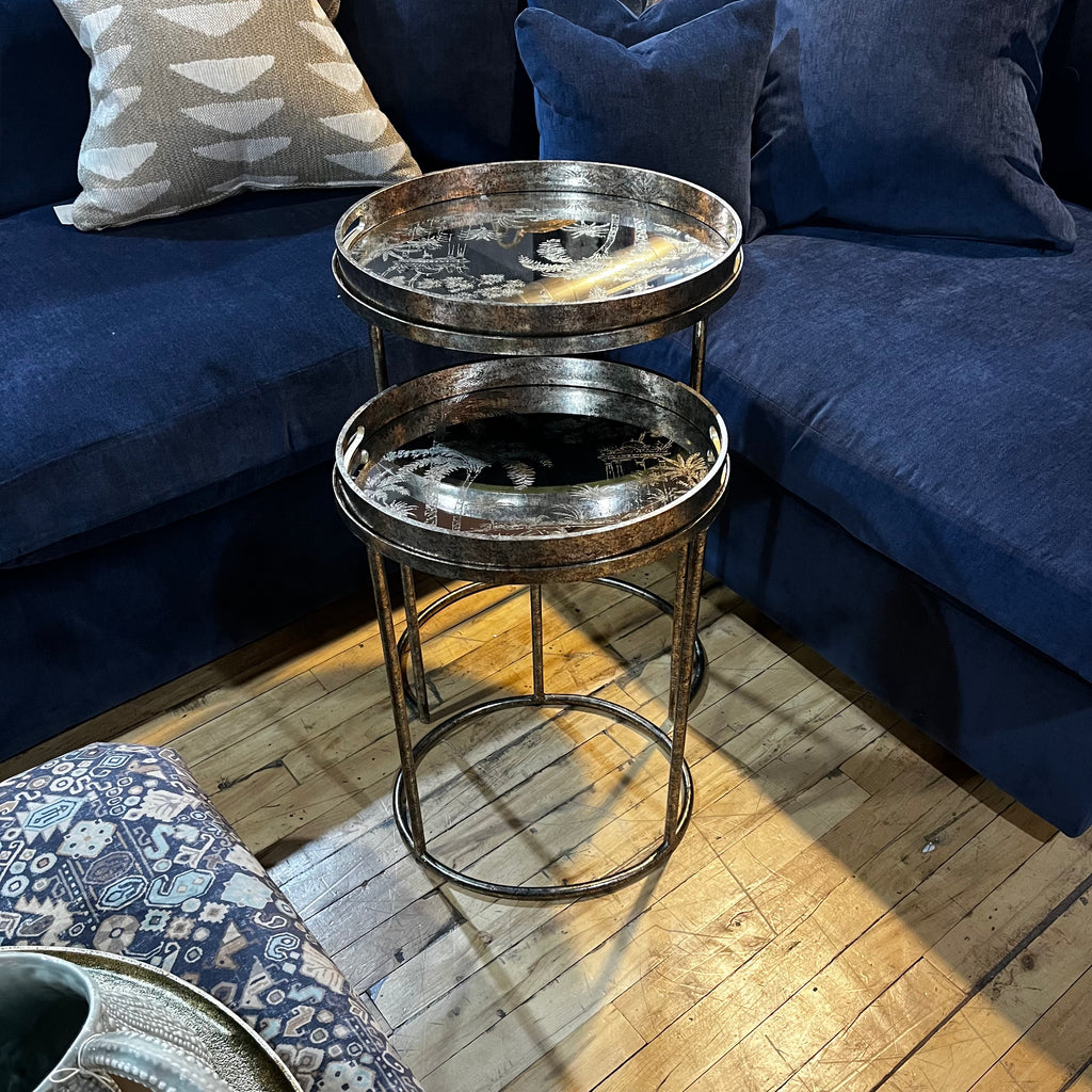 Set of Two Mirrored Seville Tray Nesting Tables 67cmB